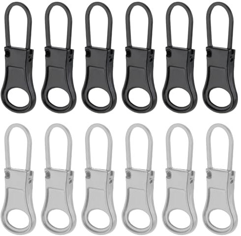 JDXun 12 Stück Reißverschluss-Schieber Zipper Universal Metall Reparatur für Kleidung, Rucksack, Handtasche, Hosen (Schwarz & Silber)