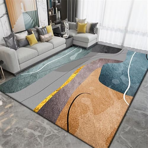 QGYFRE Teppich Nach Mass Büroteppich küchenteppich waschbar rutschfest 200x260CM Flur Braun Blaugrauer moderner Rugs