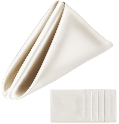 Qianyu 6 servilletas de damasco de 43 x 43 cm, tela suave y sedosa, resistentes al desgarro, lavables, de alta calidad, para bodas, banquetes, fiestas (marfil)