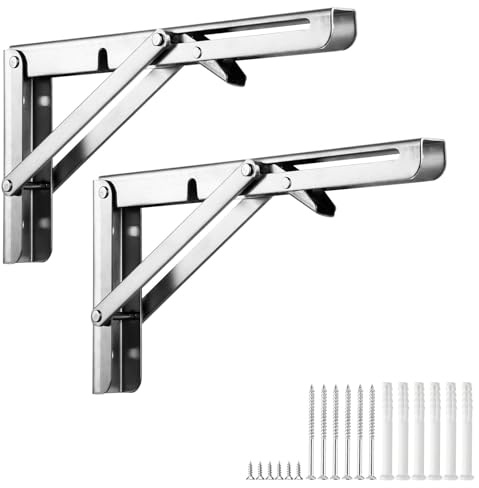 Lot de 2 Équerres Murales Pliables en Acier Inoxydable – Support Mural Rabattable avec Verrouillage pour Table Pliante, Établi, Étagère – Gain de Place & Antirouille – Charge Jusqu'à 80 kg – 400mm
