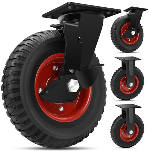 W B D WEIBIDA 8 Inch Heavy Duty Caster Wheels Set of 4, 2200 LBS Outdoor Industrial Wheels Swivel Large Rubber Casters with Brake for Workbench, Dolly, Cart, Trolley, Wagon (2 Brake & 2 Fixed)