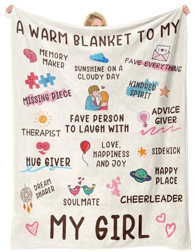 Gifts for Girlfriend, I Love My Girlfriend Blanket 60''*50'' with Romantic Symbols, 100% Polyester, Warmhearted Birthday Gifts for Girl-friend/Wife/Fiancee Presents for Her