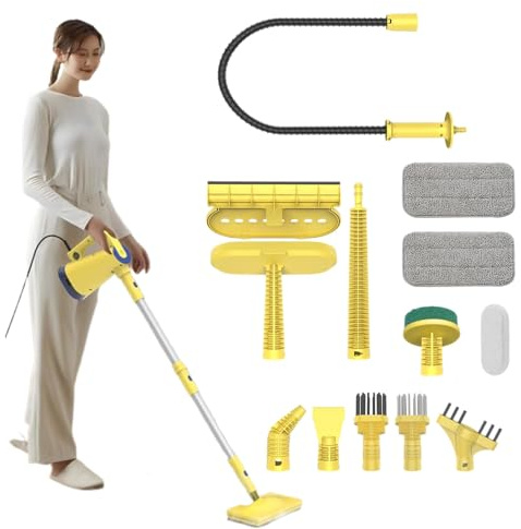 Balai Vapeur Multifonction, Puissant Nettoyeur Vapeur Portatif 7 En 1 Avec Réservoir D'eau De 375 Ml, Chauffage Rapide, Pour La Maison, Le Sol, Les Tapis, La-Cuisine Et La Salle De Bain.
