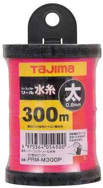 Tajima Bold Mason’s Line, Fluorescent Pink, 300 m/984 ft Bold Line - High‑Visibility Layout Cord for Masonry, Carpentry & Construction - PRM‑M300P‑T