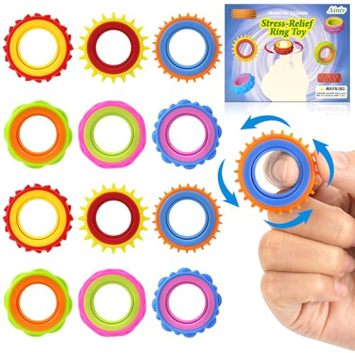 Ainiv 12 Pcs Anneaux Sensoriels pour Enfant et Adulte, Bague Anti Stress, Jouets Fidget Sensoriels, Anneaux en Silicone pour Soulager Le Stress et L'Anxiété Anneau Fidget pour Salle de Classe