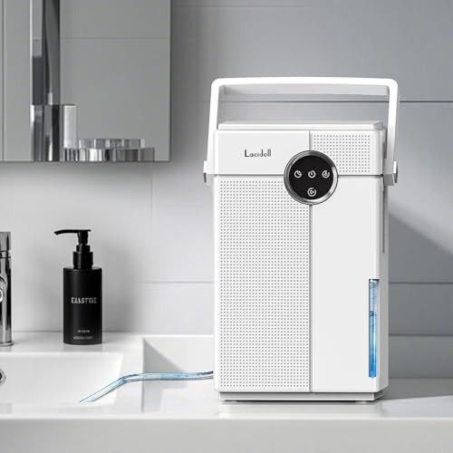 Lacidoll Small Dehumidifier with Drain Hose, Portable Dehumidifier for Bathroom, 118oz Dehumidifiers for Home 800 sq ft with 7 Colorful Light, Quiet Dehumidifiers for Bedroom RV Closet Basement,White