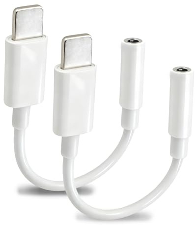 SRLWMYI Lot de 2 adaptateurs Jack vers Lightnning 3,5 mm pour Casque Audio auxiliaire Compatible avec iPhone 14/13/12/11/XR/XS/X/8/7, Compatible avec Tous Les systèmes iOS