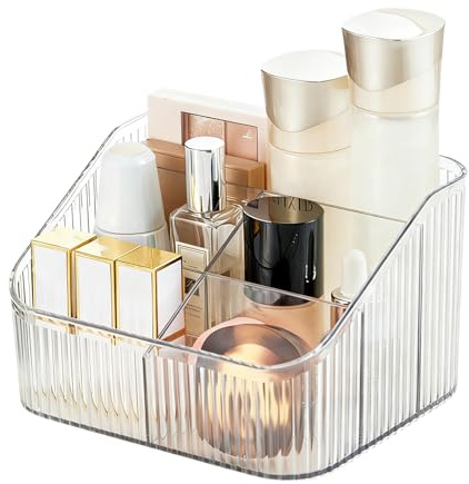 Zuzer Organizzatore Trucchi 5 Scomparti, Porta Trucchi Organizer in Acrilico Trasparente, Grande Capacità per Toeletta e Bagno, Contenitore per Pennelli, Profumi e Cura della Pelle