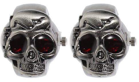 TOYANDONA 2 Stück Retro Skull Fingerringe aus Zinklegierung mit Klappbarem Gehäuse und Digitaler Zeitanzeige Coole Punk Stil Fingeruhren für Damen und Herren