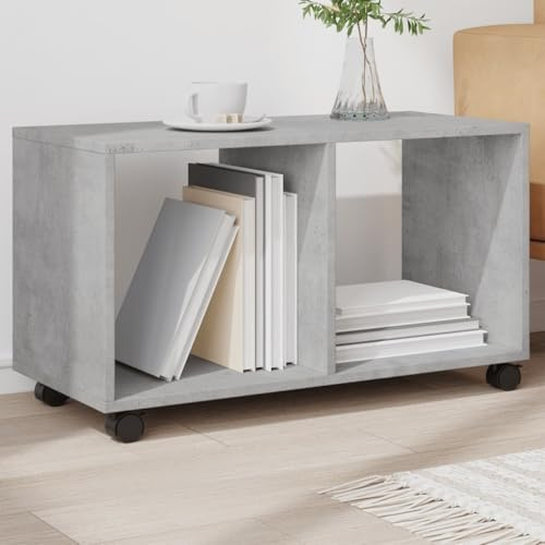 HETFTJN Beistelltisch Betongrau 72x33x42,5 cm Rollwagen mit 360° Rollen und Bremsen, Holzwerkstoff robust für Outdoor Balkon Camping Garten Wohnzimmer Küche Schlafzimmer