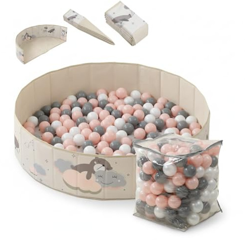 Piscina de Bolas Bebé 120x120cm Plegable Parque Infantil con 300 Bolas de 7 cm Alfombra Base Bolsa Transporte Piscina de Pelotas para Niños perfecto Juego Sensorial Motricidad para Interior y Exterior