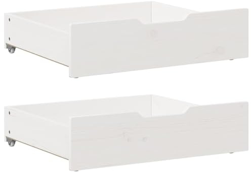Tomostar Lot de 2 Tiroirs sous Lit à Roulettes, Tiroir de Lit Rangement avec Roulettes 2 pcs blanc 65x55x17 cm bois de pin massif