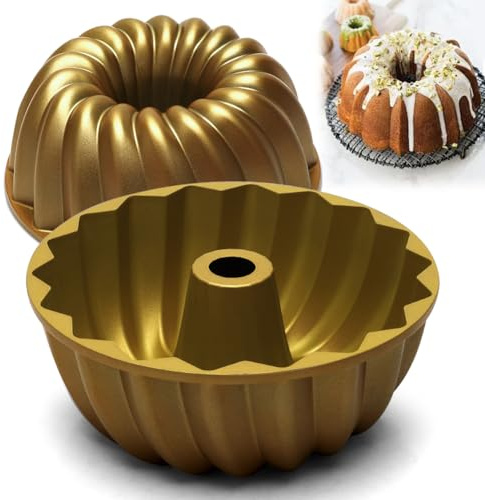 Ranjima Gugelhupfform, kakform modern nonstick bakform av aluminiumlegering lindad tårta form guld högkvalitativ bakform för Gugelhupf för bröllop sammankomster årsdagar alla hjärtans dag mors dag