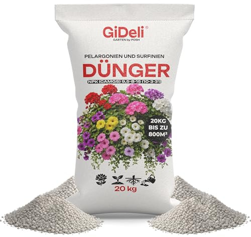 GiDeli Dünger für Pelargonien und Surfinien 20 kg - Pflanzendünger Intensivierung des Pflanzenwachstums - Blumendünger für Eine Üppige und Lang Anhaltende Blüte