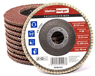 Woltersberger® Fächerscheiben | Ø 125mm | Korn 40 | 10 Stück | Braun für Metall & Holz Korund Winkelschleifer Schleifmop Lamellenscheiben Schleifscheiben