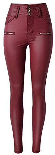 LaoZanA Pantalon Femme Leggings Simili Cuir Taille Haute Vin Rouge