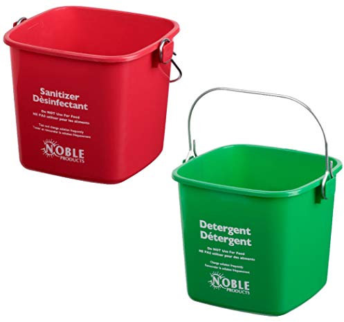 Cubo pequeño Rojo y Verde, detergente y desinfectante - Cubo de Limpieza de 3 Cuartos de galón - Juego de 2 recipientes Cuadrados