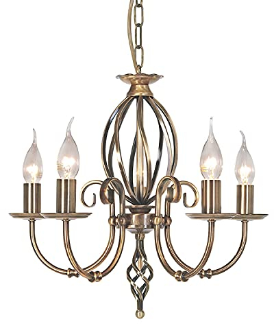 Licht-Erlebnisse Luxus Kronleuchter Messing Antik Metall 5-armig E14 L:47 cm Wohnzimmer Esszimmer Lampe höhenverstellbar Lüster Pendelleuchte Hängelampe Esstisch