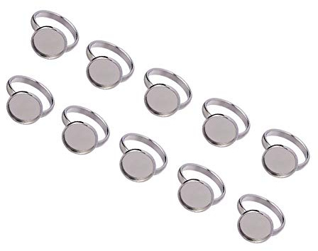 UNICRAFTALE 50 Stück Edelstahl Einstellbare Fingerringe Flachrund Pad Ring Cabochons Tabletts Ringe Rohlinge Ringe Lünette Cabochon Ring Set für die Herstellung von Ringen (Fach: 12mm)