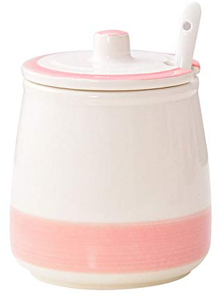 Anjing 1 azucarero de cerámica blanco para el hogar y la cocina, diseño elegante, hecho a mano, color rosa lima y blanco