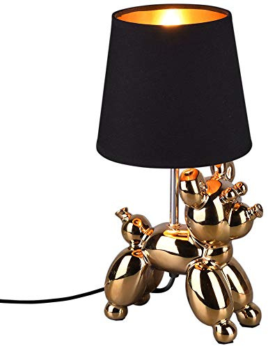 Reality Leuchten Tischleuchte Bello R50241079, Keramik goldfarbig, Stoffschirm Schwarz, exkl. 1x E14