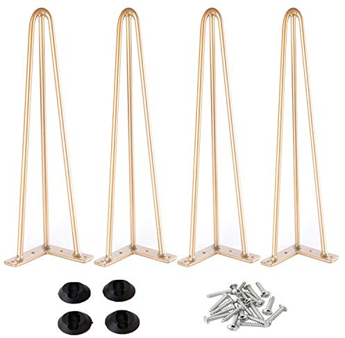 Osring 71,1 cm Haarnadel-Tischbeine mit 1,27 cm Durchmesser, 3 Stangen, robuste Metall-Haarnadel-Möbelbeine für Couchtisch und Terrassenbank, goldene Haarnadelfüße mit Bodenschonern für