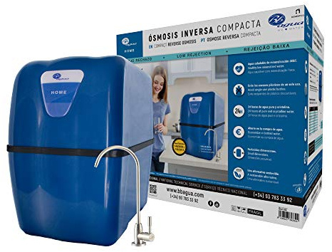 Bbagua Home. Equipo de Osmosis Inversa Compacta de 5 Etapas. Fácil Instalación bajo encimera y cambio de Filtros. Bajo rechazo. Agua saludable de mineralización débil.