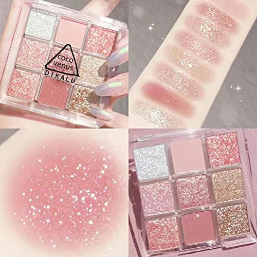 KKPLZZ 9 Farben Lidschatten-Paletten, Glänzende Glitzer Matte Lidschatten-Palette Make-up lebiges Lidschatten-Set Wasserdichte Lidschatten-Make-Up-Palette