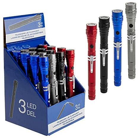 HIBRON 16 Linternas LED Telescópica Flexible con Imán, Cuello de Cisne, Metal Macizo, Incluye pilas de botón LR44, Extensible hasta 57 cm, fuerza de tracción magnética 3,2 kg