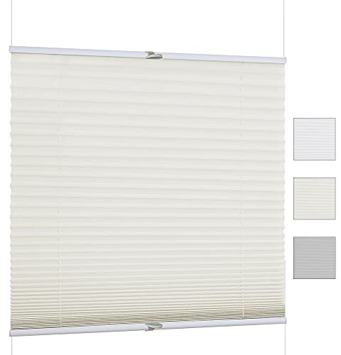iomangio Plissee ohne Bohren - Plissee lichtdurchlässig 110cm x 130cm Beige als Sicht- und Sonnenschutz - Klemmfix Fenster Plissees innen ohne Bohren – einfache Montage inkl. Zubehör
