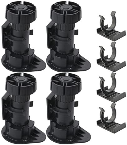 Set of 4 Black Plastic Adjustable Cabinet Legs, Plinth Furniture Feet Levelling Foot, Stable Leg Leveler Hardware, for Kitchen Bathroom Cabinet Table Chair(Color:large card,Size:15-18 cm)