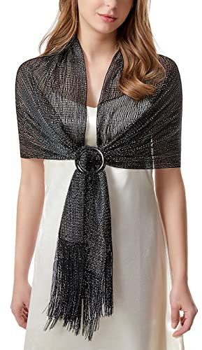 Voqeen Metálicos Espumoso Chales y Estolas para Bodas Nupciales/Fiestas Nocturnas/Vestidos Formales/Dama de Honor/Bufanda de Graduación (con Hebilla de Chal Gratis)