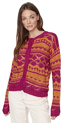Trendyol Woman Regular Standard Crew Neck Knitwear Cardigan Suéter, Fucsia, S para Mujer