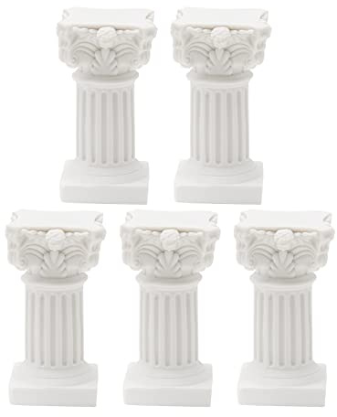 Saihisday 5Pcs Mini Roman Pillar Greek Columns, Christmas Decorations, Greek Statues Decor, Resin Artistic Ornament for Wedding Table Decoration Micro Landscape Yard(White)