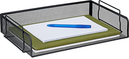 Relaxdays Dokumentenablage, stapelbare Briefablage, Mesh, HBT: 8,5 x 36 x 25 cm, horizontale A4 Ablage, Metall, schwarz | HBT: 8,5 x 36 x 25 cm, horizontale A4 Ablage, Metall