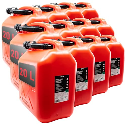 KOVA 24x Benzinkanister 20L ROT Kunststoff Dieselkanister Reservekanister Kraftstoffkanister 20 Liter Wasserkanister für Benzin Diesel Wasser AdBlue 20-Liter-Kanister & Außgießer 20 ltr Petrol Can