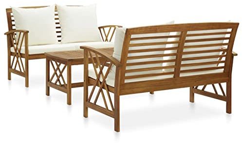 Yolola Holz Sitzgruppe, Gartenmöbel Holz,Balkonmöbel Holz, Gartenmöbel Set, 3-teilige Balkonmöbel inkl. Sitzpolster und Tisch, Terrassenmöbel für 4 Personen, für Outdoor Garten Terrasse