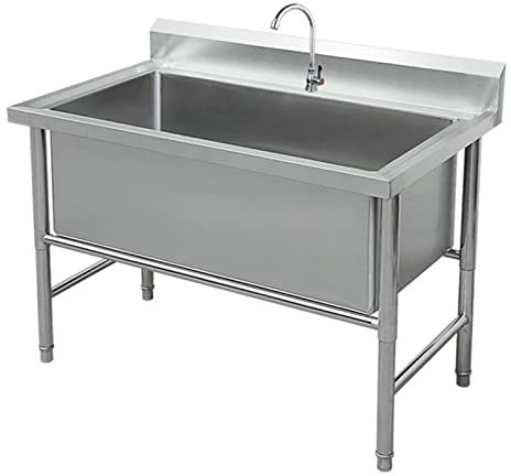LBONG Large Free Standing Utility Sink Laundry Tub Stainless-Steel Single Bowl Heavy Duty Slop Sinks for Washing Room, Basement, Garage Or Shop, Wash Station Tubs(100X60X80cm/39.3X23.6X31.4in)