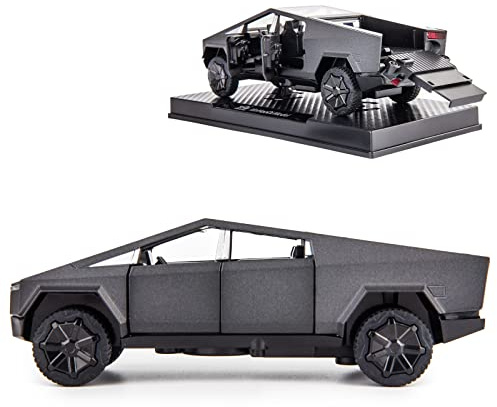TGRCM-CZ Tesla Cybertruck 1/32 Elektrischer Pick-Up-Truck, Modellauto, Zinklegierung, Rückzieh-Spielzeugauto mit Sound und Licht, für Kinder, Jungen, Mädchen, Geschenk (grau)