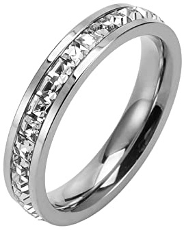 KnBoB Ring Schlicht, Edelstahl Ring Herren Damen Gold/Rosegold/Silber Ewigkeit mit Weiß Quadrat Zirkonia Ringe Verlobungsring