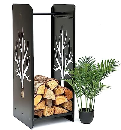 DanDiBo Kaminholzregal Innen Metall Schwarz 100 cm Kaminholzständer 96428 Brennholzregal Schmal Kaminholzhalter