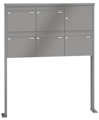 RENZ/Tetro / 5er Freistehende Briefkastenanlage Standbriefkasten/RAL-Farbe 9007 Volumen 12 L/mit Fußplatten/Dein-Briefkasten.de
