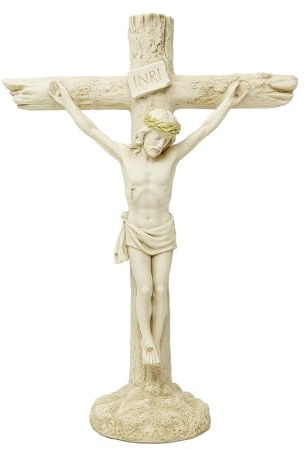Jesus på kors heliga hartsfigur 26 cm hög religiös kristen krucifix staty andlig heminredning altare dekoration JR23055