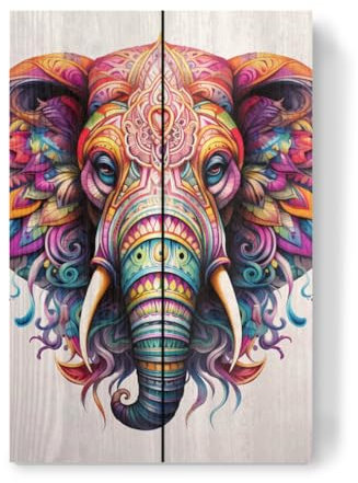 artboxONE Holzbild 30x20 cm Natur Mandala - Elefant von Künstler Ibanez Design