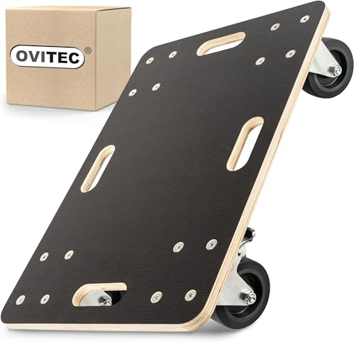 Ovitec Rollbrett für Schwerlast | Extra Leise Räder | 400kg Belastung | 60 x 40 cm | aus hochwertigem Holz | schwarz | Vormontiert | Rollwagen für Pflanzgefäße, Werkstatt & Transport | Transportroller
