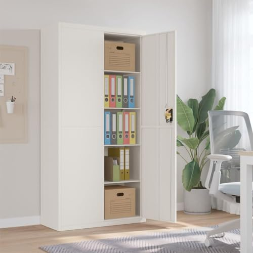 CIADAZ Aktenschrank Weiß 90x40x180 cm Stahl, Metallschrank, Werkstattschrank, Werkzeugschrank, Büroschrank, Lagerschrank, Garagenschrank, Stahlschrank - 339752