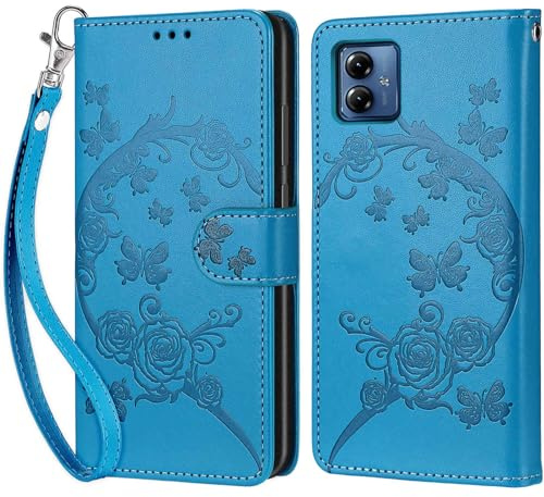 KENHONER Funda para Motorola Moto G14, Azul | Cuero PU, Cierre Magnético, Antichoque, Flip Cuero, Ranura, Tarjeta Plegable Billetera