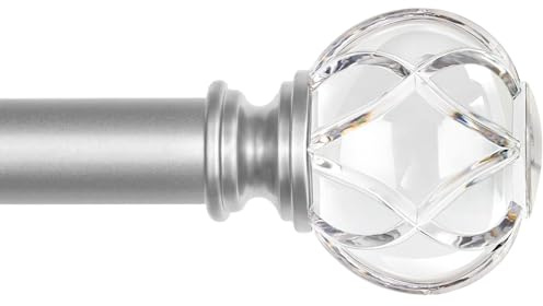 KAMANINA Silver Crystal Curtain Rod 72 to 144 Inches (6-12 Feet), 1 Inch Heavy Duty Curtain Rods for Windows, Telescoping Long Drapery Rods with Acrylic Diamond Netted Texture Finials