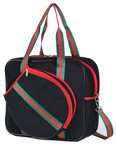 WHYATT Tennistasche, Badminton-Tasche für Damen und Herren, Badminton Schlägertasche, Schultertasche mit Paddeltasche und Wasserflaschenhalter (Color : Black)