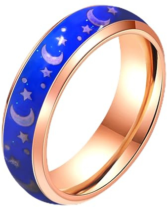 Uloveido 6 mm de bande en acier inoxydable, forme confortable, sensible à la température, changement de couleur, bagues d'humeur, couleurs arc-en-ciel, R1/2(59.5mm), Métal, Pas de pierre précieuse